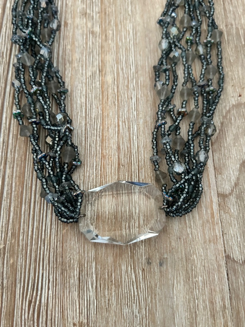 Crystal and Gray Chunky Beaded Statement Necklace